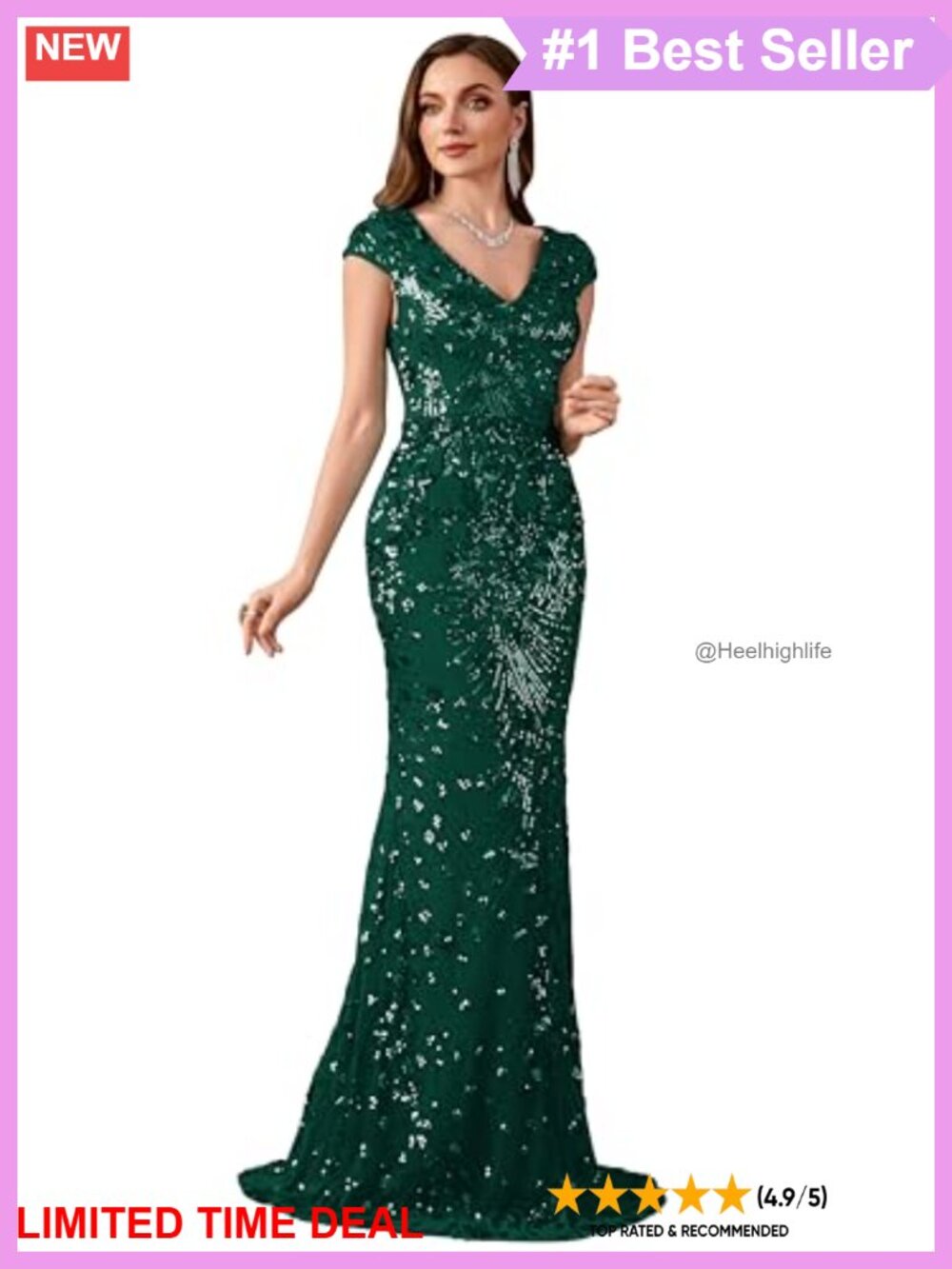 Sequined V-Neck Mermaid Evening Gown Sleeveless Formal Dress